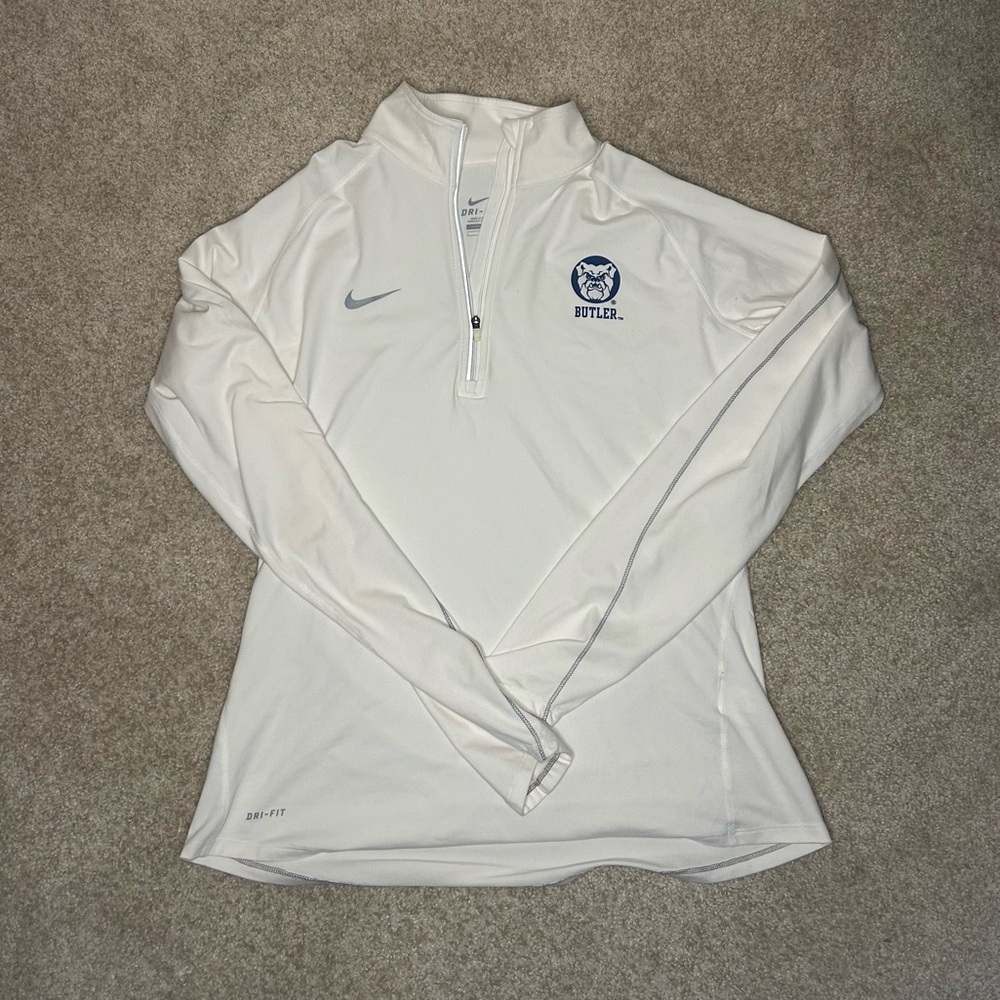 Nike Womens L Dri-Fit Pullover 1/4 Zip Shirt Long‎ Sleeve White Butler Logo